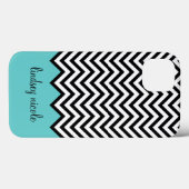 Coques Case-Mate iPhone Monogramme moderne Chevron noir et turquoise (Verso (horizontal))