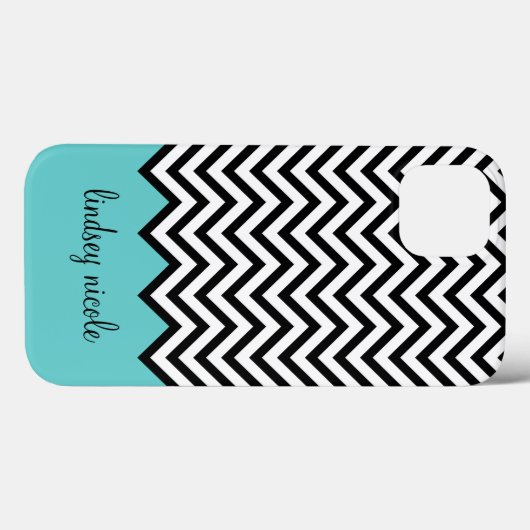 Coques Case-Mate iPhone Monogramme moderne Chevron noir et turquoise (Verso (horizontal))