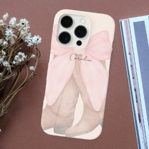 Coques iPhone 16 Pro Monogramme moderne Chic Boots Cowboy Boot Rose Bow