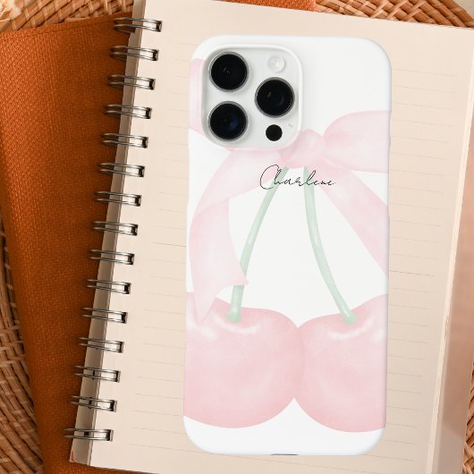Coques Case-Mate iPhone Monogramme moderne Chic Cerises Bow rose
