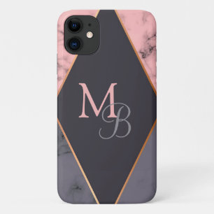 Case-Mate iPhone Case Monogramme Moderne Chic Féminin Rose Marbre Gris