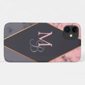 Coques Case-Mate iPhone Monogramme Moderne Chic Féminin Rose Marbre Gris (Dos (Horizontal))