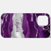 Coques Case-Mate iPhone Monogramme moderne d'âge mauve et argenté (Verso (horizontal))