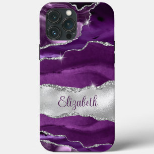 Case-Mate iPhone Case Monogramme moderne d'âge mauve et argenté