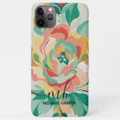 Coques Case-Mate iPhone monogramme moderne d'aquarelle florale vert girly (Dos)