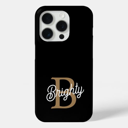 Coques Case-Mate iPhone Monogramme moderne élégant Nom Black Gold Script (Verso)