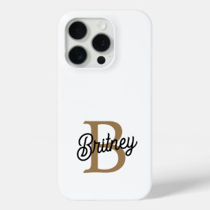 Coque iPhone 15 Pro Monogramme moderne élégant Nom Black Gold Script