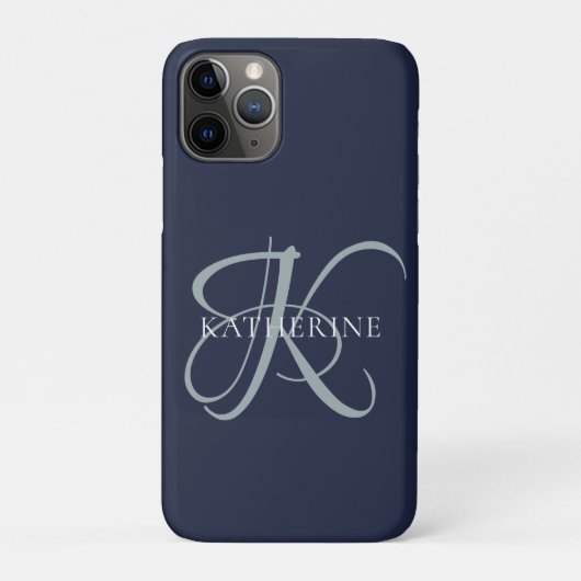 Coques Case-Mate iPhone Monogramme moderne élégant Script Marine Bleu (Dos)