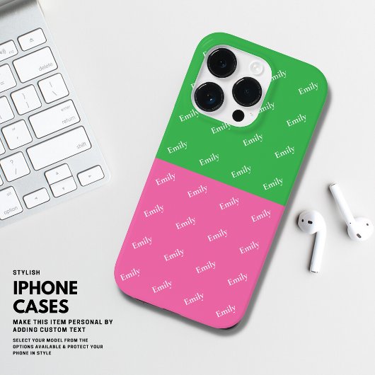 Coques Case-Mate iPhone Monogramme moderne en gras couleur bloc rose et ve