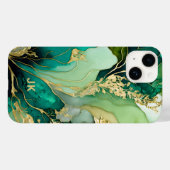 Coques Case-Mate iPhone Monogramme moderne en marbre vert or personnalisé (Verso (horizontal))