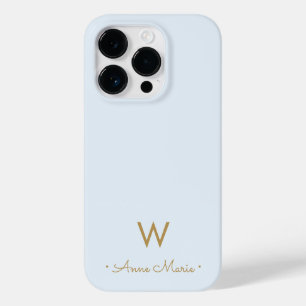 Coque Pour iPhone 14 Pro Monogramme Moderne en Or Bleu Poussiéreux Script