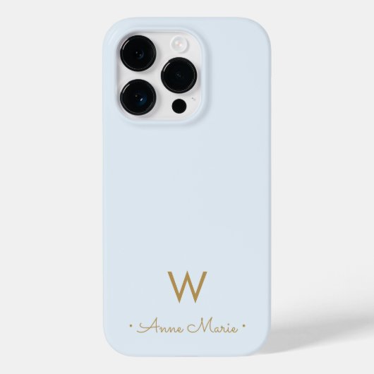 Coques Case-Mate iPhone Monogramme Moderne en Or Bleu Poussiéreux Script (Verso)