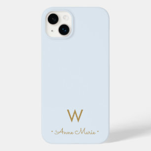 Coque Pour iPhone 14 Plus Monogramme Moderne en Or Bleu Poussiéreux Script
