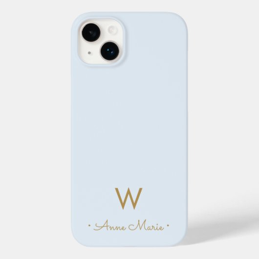 Coques Case-Mate iPhone Monogramme Moderne en Or Bleu Poussiéreux Script (Verso)