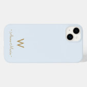 Coques Case-Mate iPhone Monogramme Moderne en Or Bleu Poussiéreux Script (Verso (horizontal))