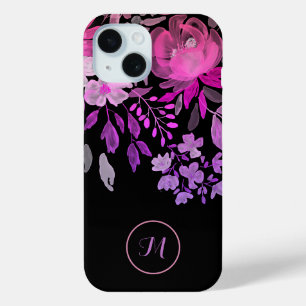Coque Pour iPhone 15 Monogramme Moderne Feminine brillant rose floral n