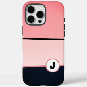 Coques iPhone 16 Pro Max Monogramme Moderne Fille Chic Rose Bande Noire