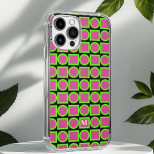 Coques iPhone 16 Monogramme moderne Fuchsia Green Géométrique