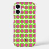 Coques Case-Mate iPhone Monogramme moderne Fuchsia Green Géométrique (Verso)
