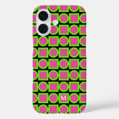 Coques Case-Mate iPhone Monogramme moderne Fuchsia Green Géométrique (Verso)