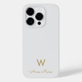 Coques Case-Mate iPhone Monogramme Moderne Gris Clair Or Script (Verso)