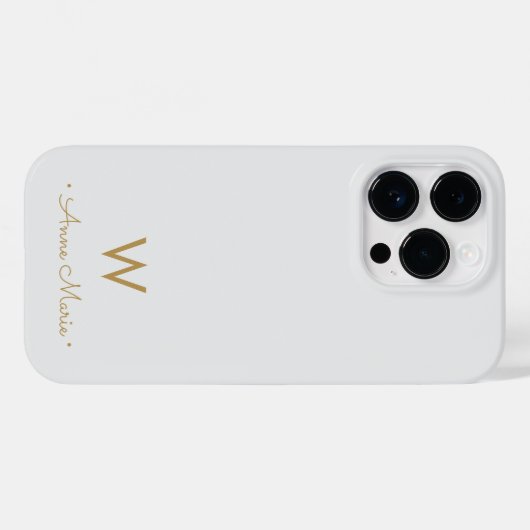 Coques Case-Mate iPhone Monogramme Moderne Gris Clair Or Script (Verso (horizontal))