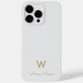 Coques Case-Mate iPhone Monogramme Moderne Gris Clair Or Script (Verso)