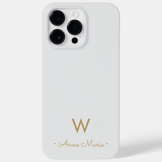 Coques Case-Mate iPhone Monogramme Moderne Gris Clair Or Script (Verso)
