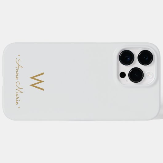 Coques Case-Mate iPhone Monogramme Moderne Gris Clair Or Script (Verso (horizontal))
