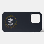 Coques Case-Mate iPhone Monogramme moderne Gris profond/Noir/Or (Verso (horizontal))
