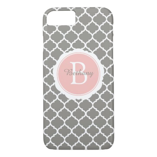 Coques Case-Mate iPhone Monogramme moderne gris rose géométrique (Dos)