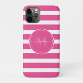 Coques Case-Mate iPhone Monogramme moderne Hot Pink et White Stripes Nom (Dos)