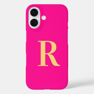 Coques iPhone 16 Monogramme moderne Hot rose