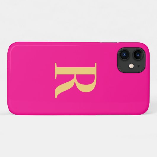 Coques Case-Mate iPhone Monogramme moderne Hot rose or (Dos (Horizontal))