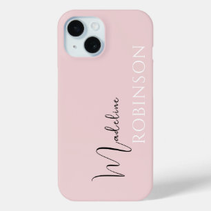 Coque Pour iPhone 15 Monogramme moderne initial minimaliste rose