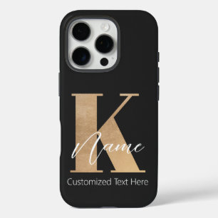 Coques iPhone 16 Pro Monogramme moderne Initiale K & Nom Personnalisé