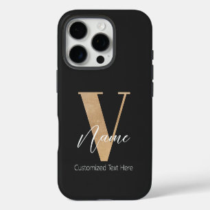 Coques iPhone 16 Pro Monogramme moderne Initiale V & Nom Personnalisé