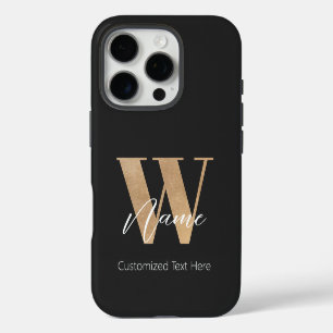 Coques iPhone 16 Pro Monogramme Moderne Initiale W & Nom Personnalisé