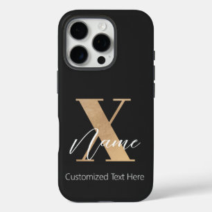 Coques iPhone 16 Pro Monogramme Moderne Initiale X & Nom Personnalisé