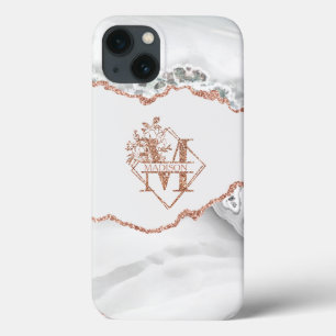Case-Mate iPhone Case Monogramme moderne M Blanc Agate Marbre Rose Or