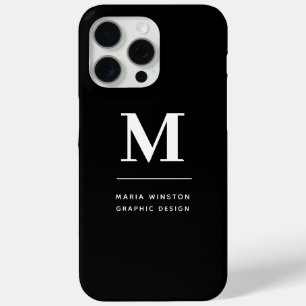 Coque iPhone 15 Pro Max Monogramme moderne minimaliste noir et blanc