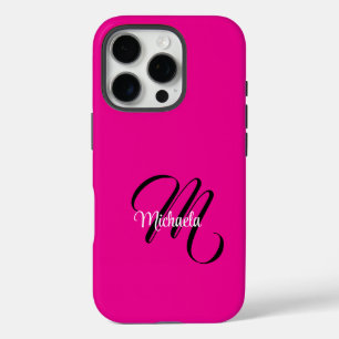 Coques iPhone 16 Pro Monogramme moderne minimaliste nom initial rose ch