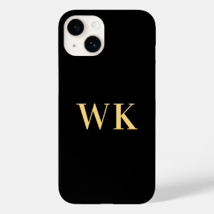 Coque Pour iPhone 14 Monogramme moderne minimaliste Or noir