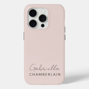 Coque iPhone 15 Pro Monogramme moderne minimaliste rose