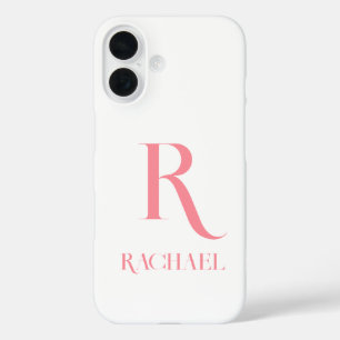 Coques iPhone 16 Monogramme Moderne Minimaliste Rose Élégant