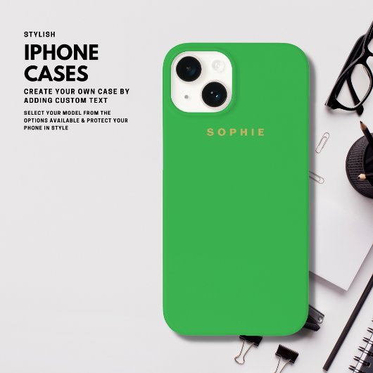 Coques Case-Mate iPhone Monogramme moderne minimaliste vert et or