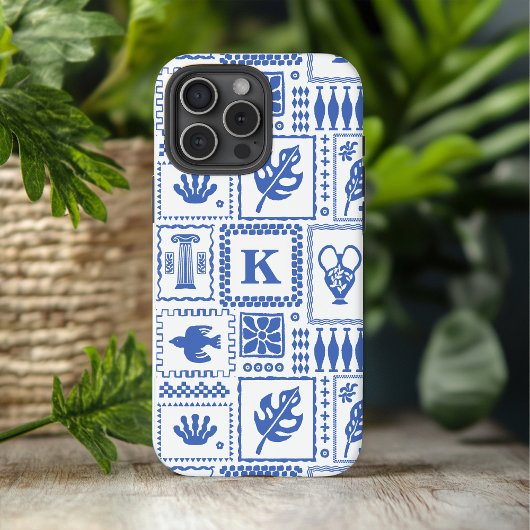 Coques Case-Mate iPhone Monogramme Moderne Motif Abstrait Bleu Blanc