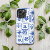 Coques Case-Mate iPhone Monogramme Moderne Motif Abstrait Bleu Blanc