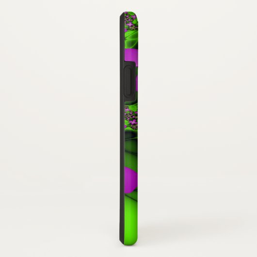 Coques Case-Mate iPhone Monogramme moderne Neon Rose Vert Fleurs fractales (Dos/Droite)
