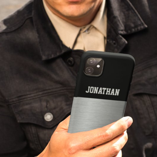 Coques Case-Mate iPhone Monogramme moderne noir et argent Hommes